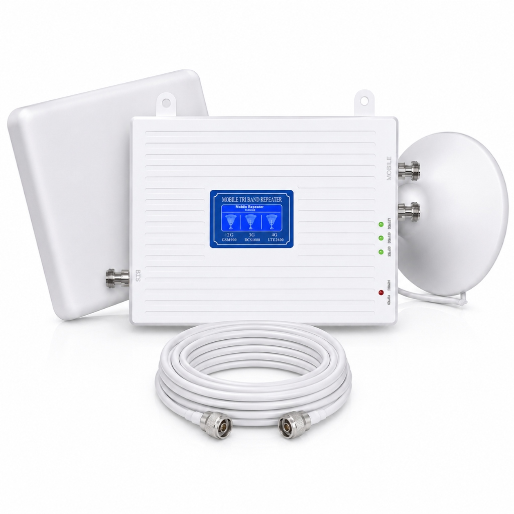 White Tri-Band Auto-Gain Home Signal Booster Repeater Kit Hyderabad
